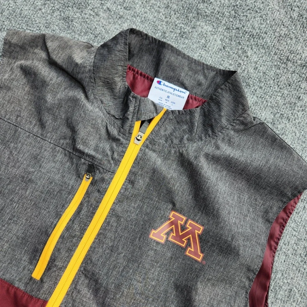 Champion Mens Minnesota Golden Gophers Full Zip Vest Maroon Grey Gold Medium